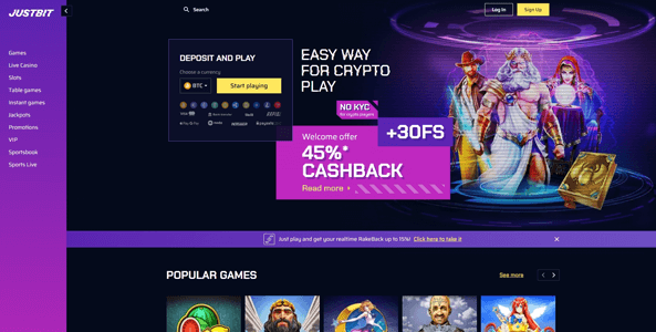 justbit casino website screen