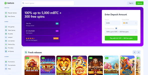 bets.io casino website screen