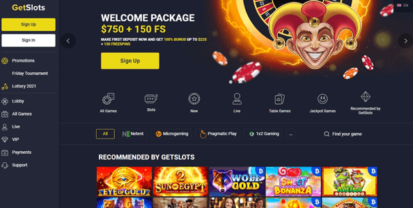 getslots casino website screen