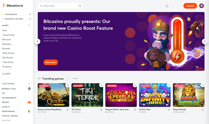 bitcasino website screen