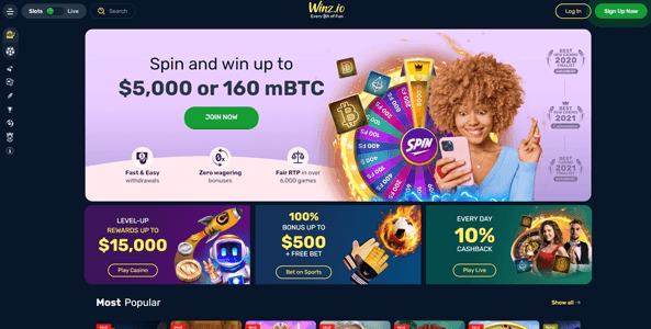 winz casino website screen 2023