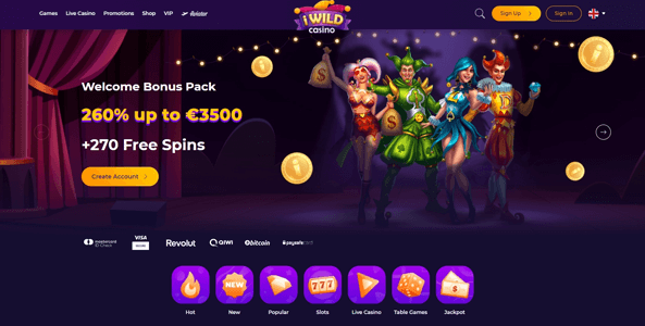 iwild casino website screen
