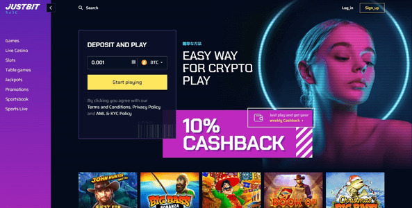 justbit casino website screen