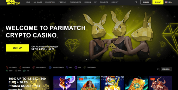 parimatch crypto casino website screen
