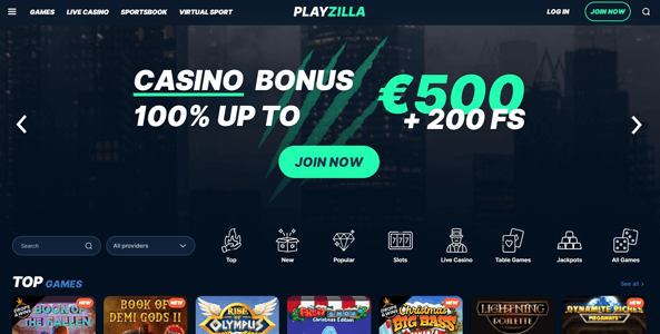 playzilla casino website screen