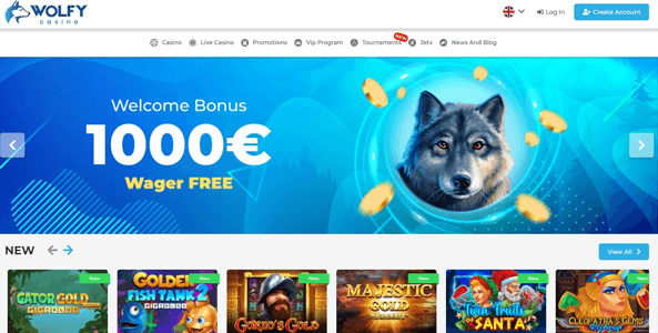 wolfy casino website screen