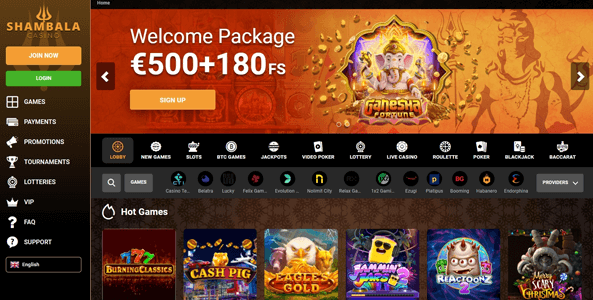 shambala casino website screen