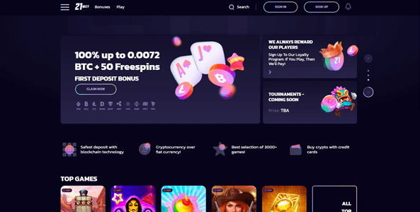 21bit casino website screen