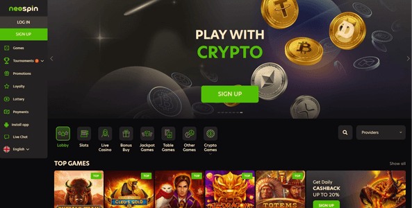 neospin casino website screen