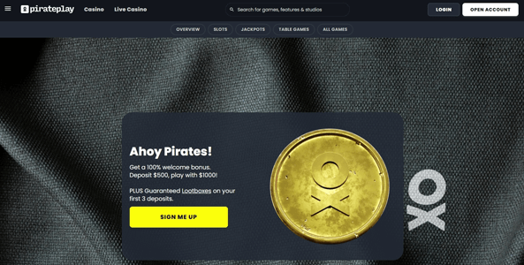pirateplay casino website screen