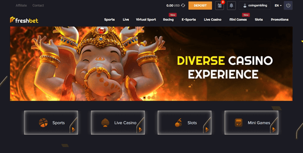 freshbet casino website screen