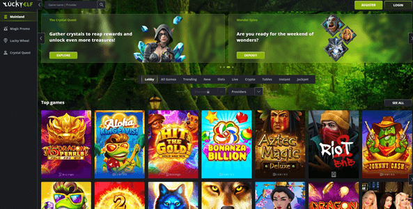 luckyelf casino website screen
