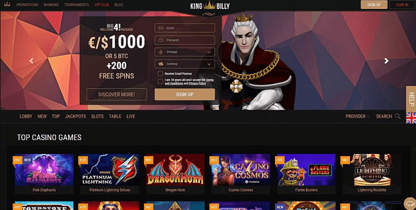kingbilly casino website screen