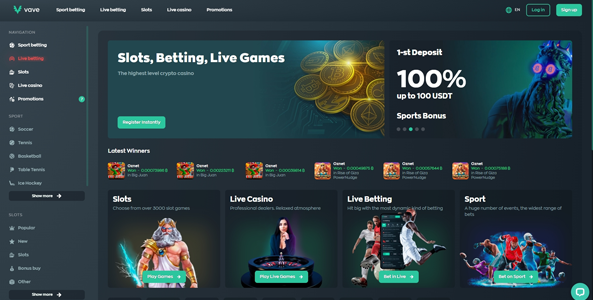 vave casino website screen