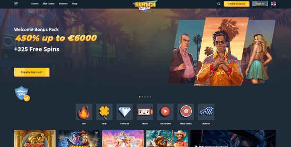 snatch casino website screen