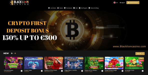 blacklion casino website screen