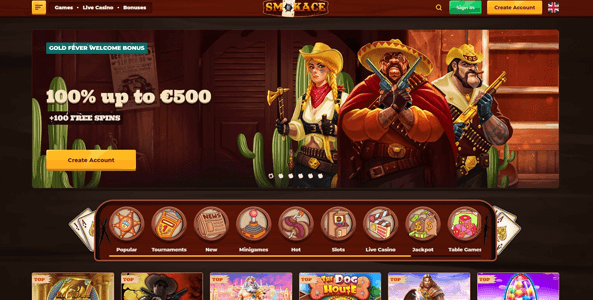 smokace casino website screen