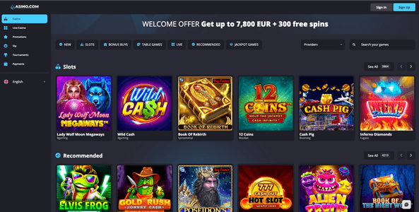 asino casino website screen