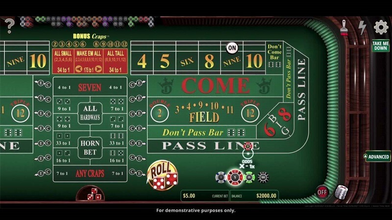 craps virtual game screen