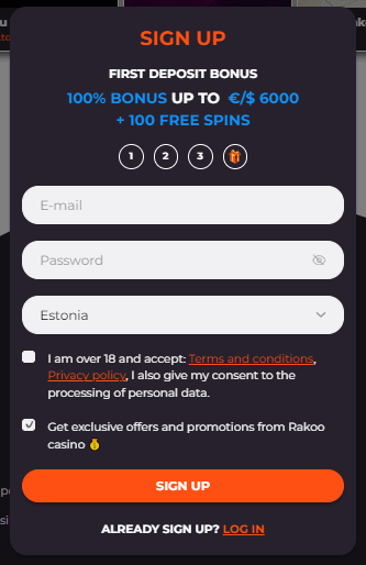 rakoo casino registration form