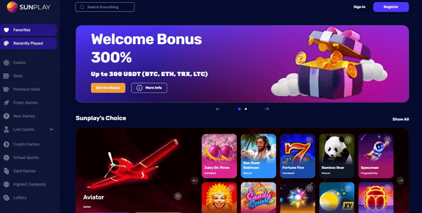 sunplay casino website screen