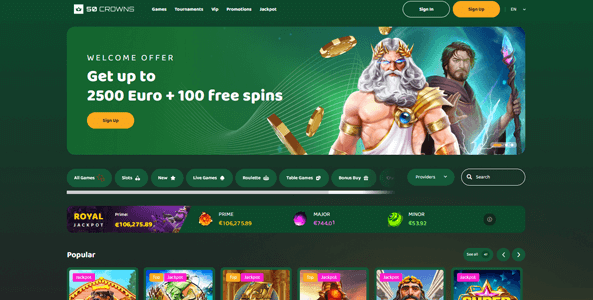 50crowns casino website screen