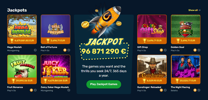 winz casino jackpot games