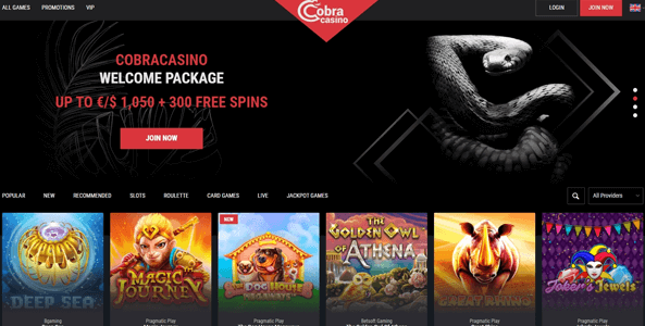 cobra casino website screen