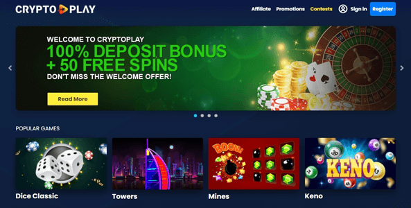 cryptoplay casino website screen